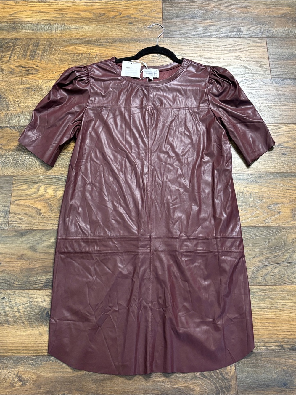 Lavender Brown Faux Leather Mini Dress in Burgundy Plum
